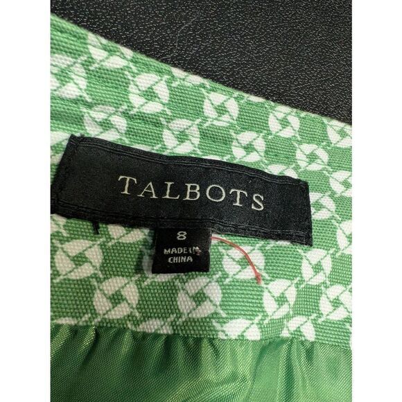 Talbots Geometric Green And White Canvas Pencil Skirt Lined Size 8 - Picture 3 of 4